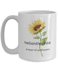 Helianthophile Sunflower Lover mug, Sunflowers coffee cup