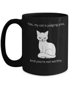 Funny Judging Cat Coffee Mug Coffee Cup in Black