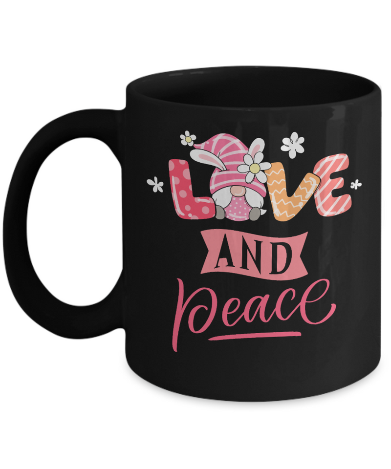 Easter Mug Love and Peace Gnomes Ceramic Black Mug Gift for Easter Gnomes