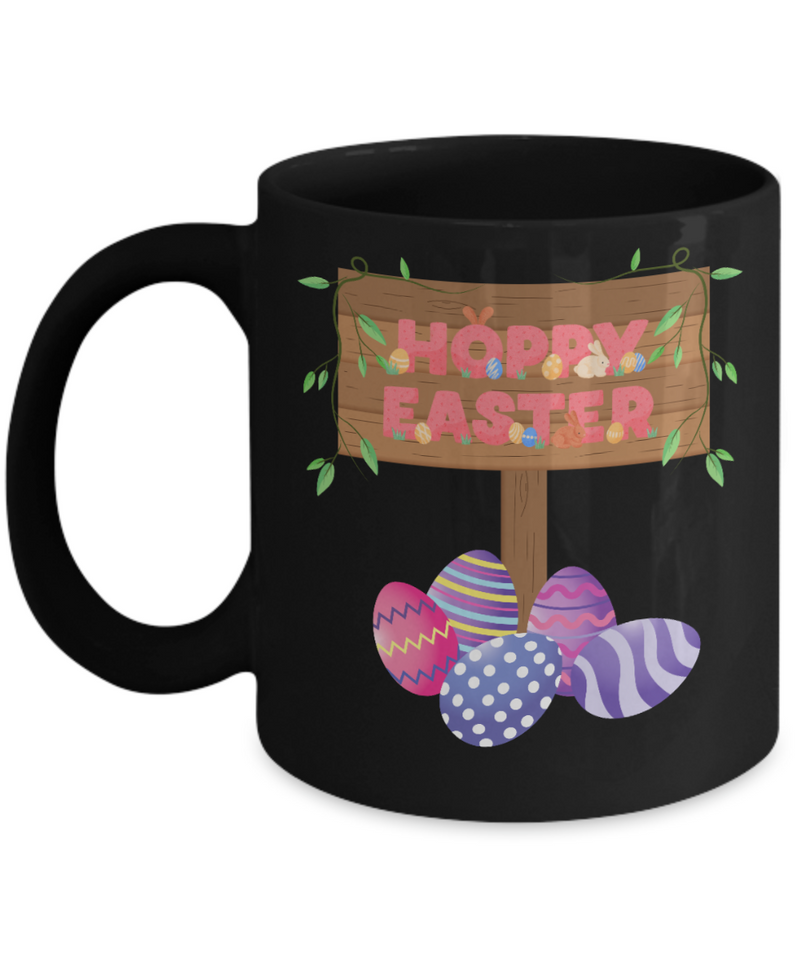 Hoppy Easter sign Easter gift Ceramic Black Mug gift for Easter Eggs