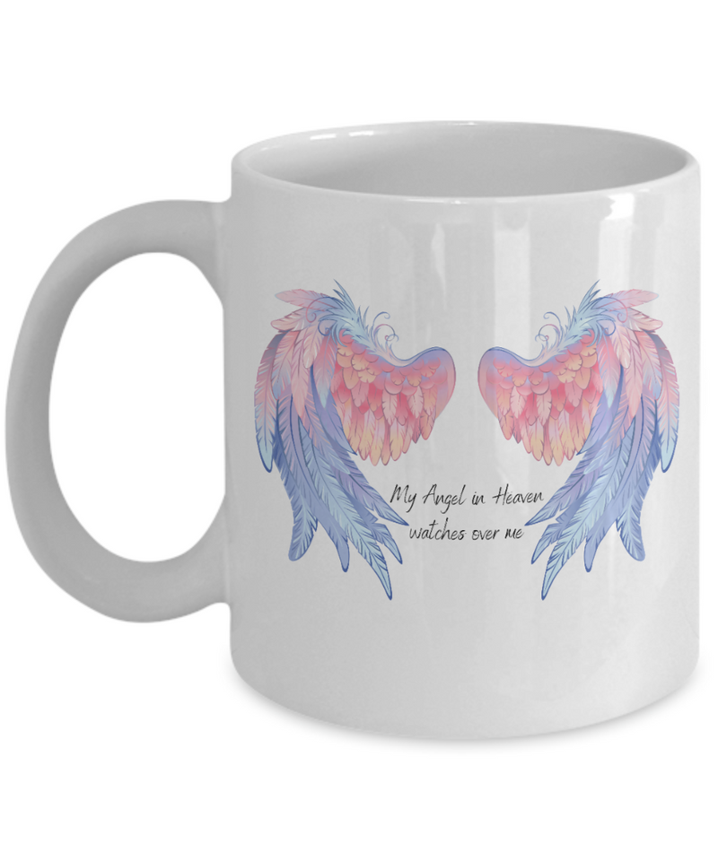 My Angel in Heaven Blue and Pink Angel Wings White Ceramic Mug Personal Loss Death in Memory Memorial Mug Miscarriage or Child Loss