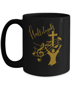 Hallelujah Church Choir Music Director Black Ceramic Mug gift for Choir Singer