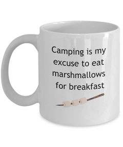 Camping Eating Marshmallows for Breakfast Ceramic Coffee Mug 11oz 15oz Camp gift for camper