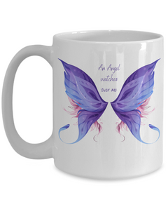 Memorial An Angel Watches Over Me Angel Wings Black Ceramic Mug Death of Loved One Personal Loss