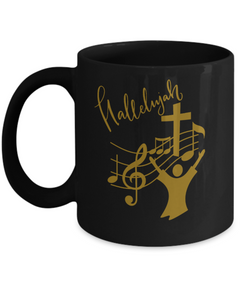 Hallelujah Church Choir Music Director Black Ceramic Mug gift for Choir Singer