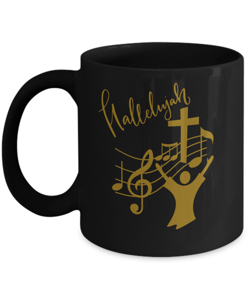 Hallelujah Church Choir Music Director Black Ceramic Mug gift for Choir Singer