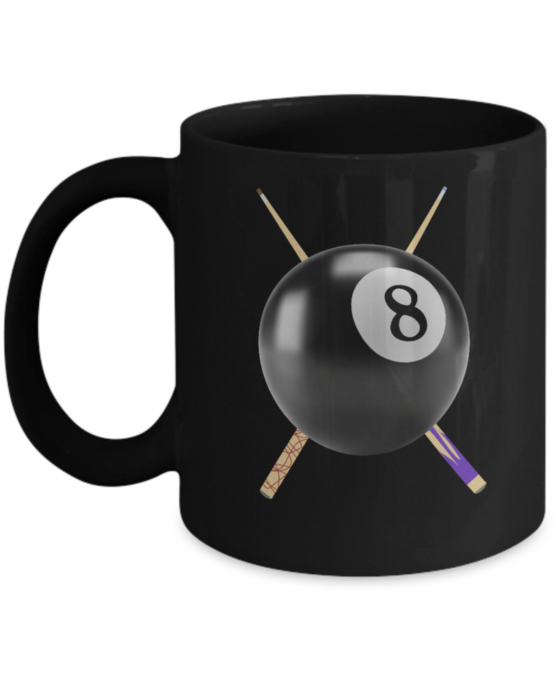 Black 8 Ball Billiards Pool Cues Ceramic Mug gift for someone who plays pool