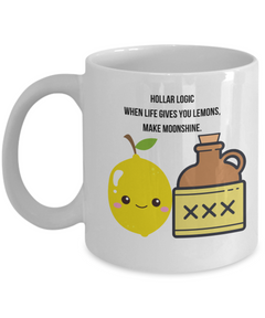 Funny Mug Hollar Logic Lemon Moonshine Ceramic White Mug gift for Hollar Living Rednecks