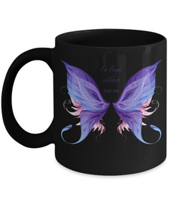 Purple Memorial Angel Wings Black Ceramic Mug Death of Loved One Personal Loss