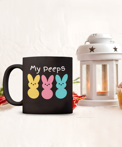 My Peeps Bunnies Black Ceramic Mug gift for Easter