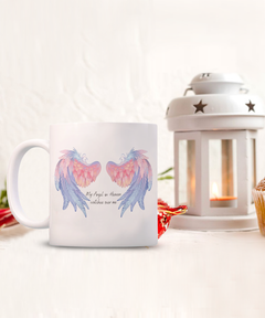 My Angel in Heaven Blue and Pink Angel Wings White Ceramic Mug Personal Loss Death in Memory Memorial Mug Miscarriage or Child Loss