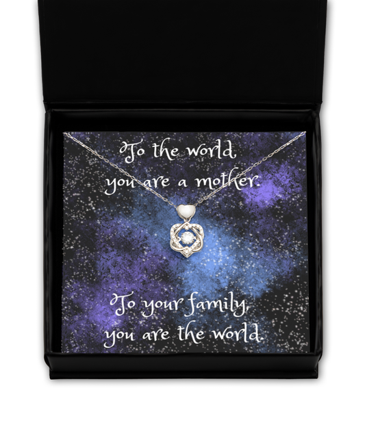 You are the World Happy Mother's Day Heart Knot Necklace Sterling Silver with Gift Box