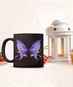 Purple Memorial Angel Wings Black Ceramic Mug Death of Loved One Personal Loss