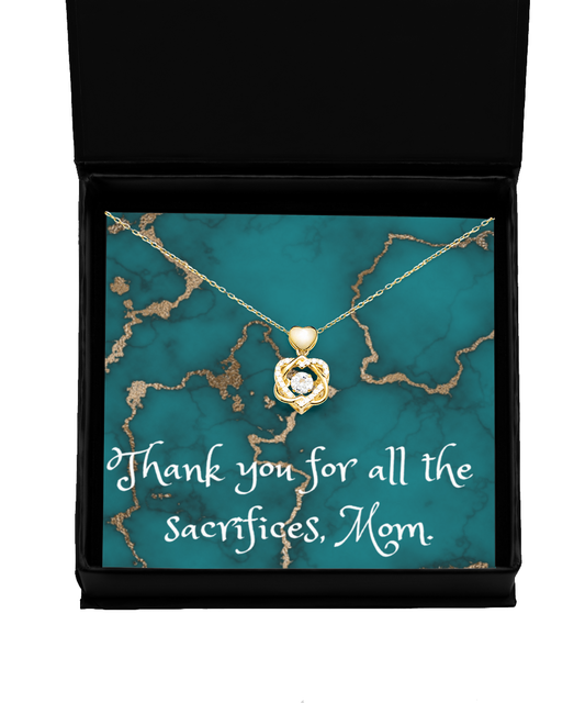 Thank you for the Sacrifices Happy Mother's Day Grace Heart Knot Necklace Gold with Gift Box