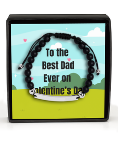 To the Best Dad Ever on Valentine's Day Beaded Black Bracelet silver gift for him