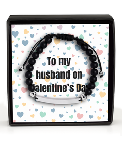 To My Husband on Valentine's Day Black Beaded Bracelet silver gift for him