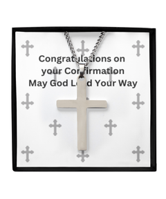 Silver Brass Cross Necklace Unisex Men's Necklace Congratulations on your Confirmation Sacrament Confirmation gift for Baptized Baptism