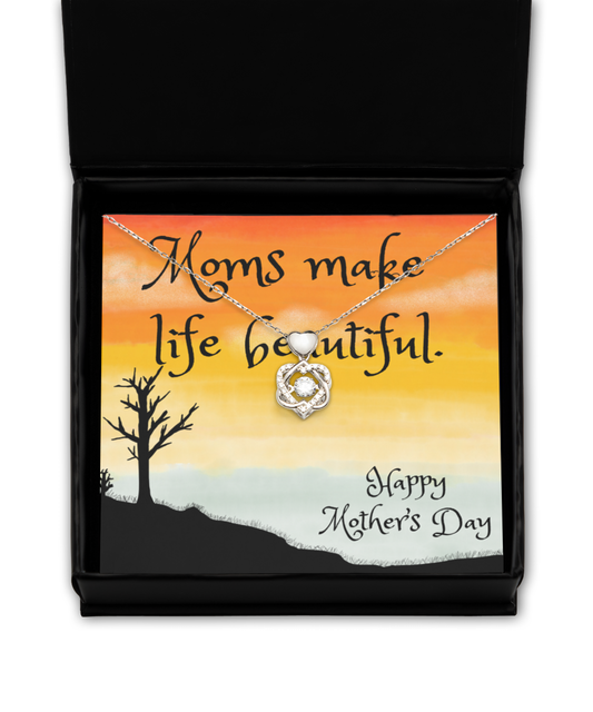 Happy Mother's Day Heart Knot Necklace Sterling Silver with Gift Box Life is Beautiful
