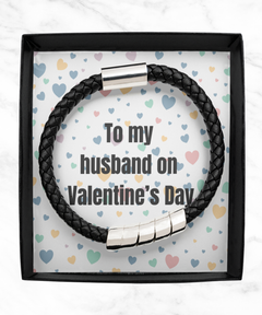 To My Husband on Valentine's Day Black Bracelet silver gift for him