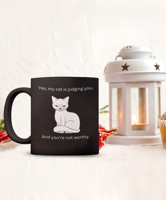 Funny Judging Cat Coffee Mug Coffee Cup in Black