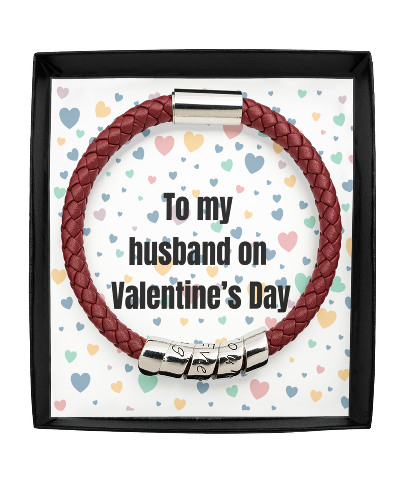 To My Husband on Valentine's Day Maroon Bracelet silver gift for him