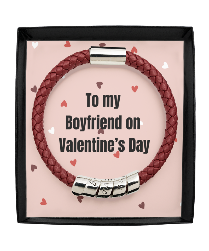 To My Boyfriend on Valentine's Day Maroon Red Bracelet silver gift for him