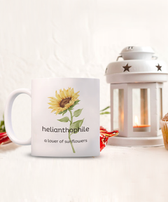 Helianthophile Sunflower Lover mug, Sunflowers coffee cup