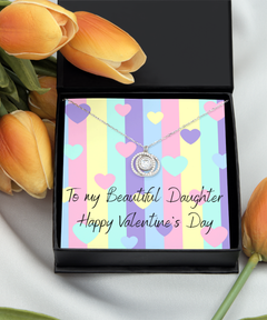 To my Beautiful Daughter Valentine's Day Silver Circle Crystal Necklace gift for her