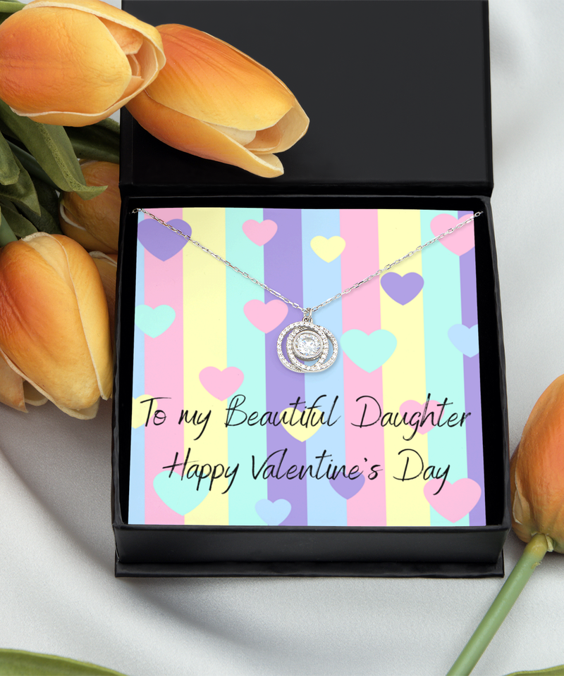 To my Beautiful Daughter Valentine's Day Silver Circle Crystal Necklace gift for her