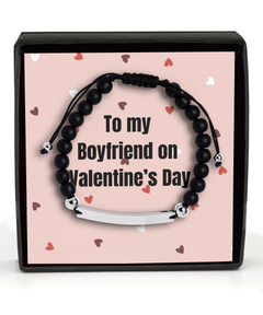 To My Boyfriend on Valentine's Day Black Beaded Bracelet silver gift for him