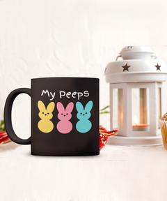 My Peeps Bunnies Black Ceramic Mug gift for Easter