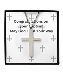 Silver Brass Cross Necklace Unisex Men's Necklace Congratulations on your Baptism gift for Baptized Sacrament Confirmation