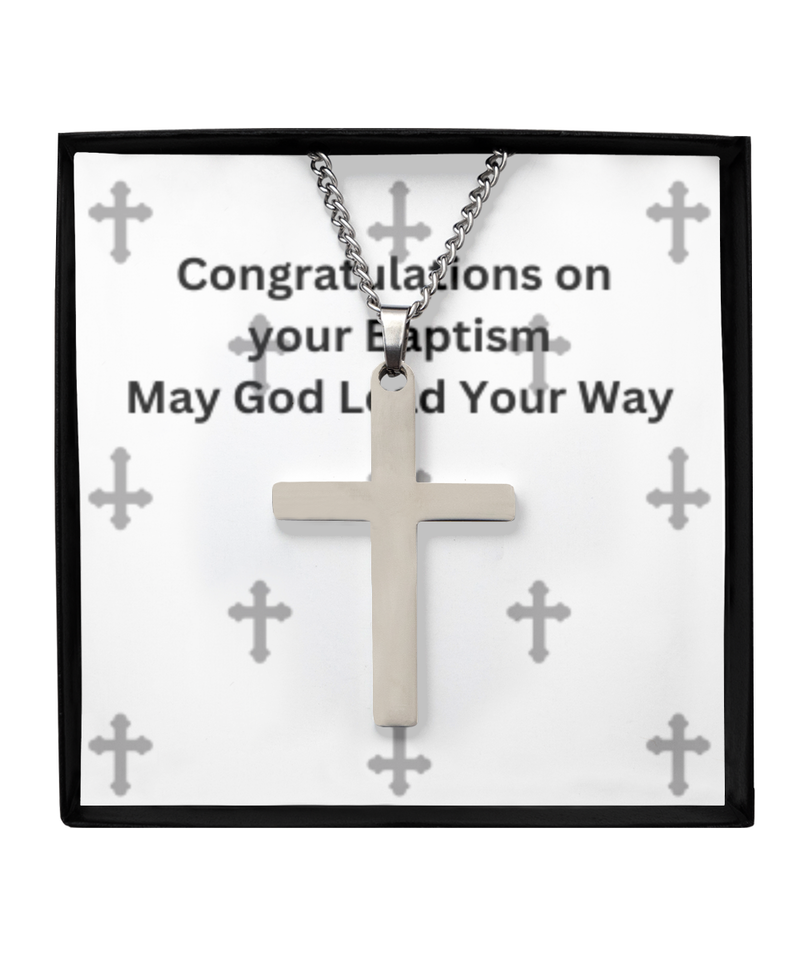 Silver Brass Cross Necklace Unisex Men's Necklace Congratulations on your Baptism gift for Baptized Sacrament Confirmation