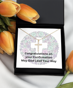 Crystal Cross Necklace Sacrament of Confirmation Baptism gift for Baptized