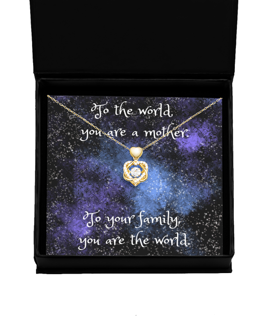 You are the World Happy Mother's Day Heart Knot Necklace Gold with Gift Box