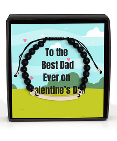 To the Best Dad Ever on Valentine's Day Beaded Black Bracelet gold gift for him