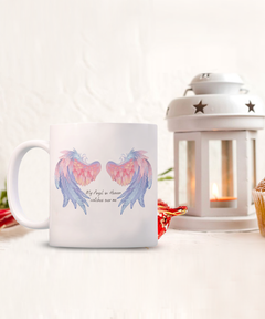 My Angel in Heaven Blue and Pink Angel Wings White Ceramic Mug Personal Loss Death in Memory Memorial Mug Miscarriage or Child Loss