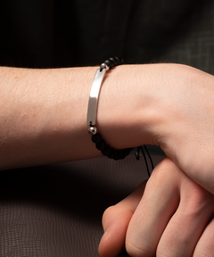 To My Husband on Valentine's Day Black Beaded Bracelet silver gift for him