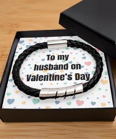 To My Husband on Valentine's Day Black Bracelet silver gift for him