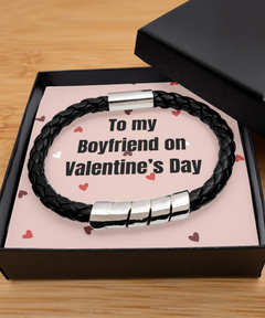 To My Boyfriend on Valentine's Day Black Bracelet silver gift for him