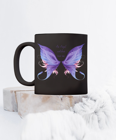 Purple Memorial Angel Wings Black Ceramic Mug Death of Loved One Personal Loss