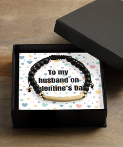 To My Husband on Valentine's Day Black Beaded Bracelet gold gift for him