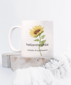 Helianthophile Sunflower Lover mug, Sunflowers coffee cup