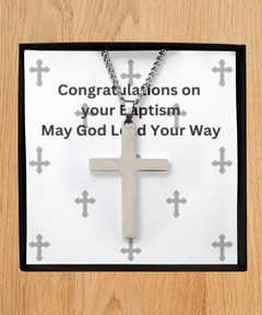 Silver Brass Cross Necklace Unisex Men's Necklace Congratulations on your Baptism gift for Baptized Sacrament Confirmation