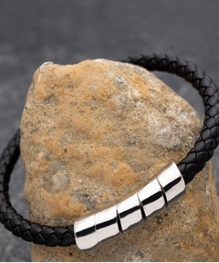 To My Boyfriend on Valentine's Day Black Bracelet silver gift for him