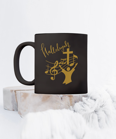 Hallelujah Church Choir Music Director Black Ceramic Mug gift for Choir Singer