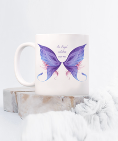 Memorial An Angel Watches Over Me Angel Wings Black Ceramic Mug Death of Loved One Personal Loss