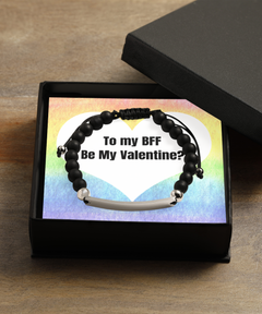 Best Friend Forever BFF Be my Valentine? Valentine's Day Black Beaded Bracelet Silver Gift for Her Gift for Him