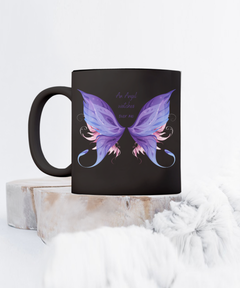 Purple Memorial Angel Wings Black Ceramic Mug Death of Loved One Personal Loss