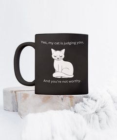 Funny Judging Cat Coffee Mug Coffee Cup in Black